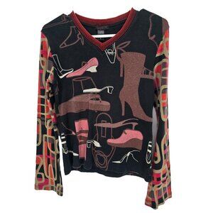 Custco Barcelona Size US Medium Womens Top Shoe Novelty Retro V Neck Shirt